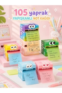 105 Yaprak Renkli Yapışkanlı Not Kağıdı Özel Kutulu Rainbow Not Canavarı Serisi 1 Kutu